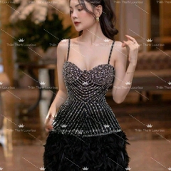 Đầm TK Hai Dây Ngắn Lông Vũ Đính Cườm