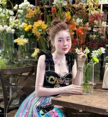 Set QCCC Dài Tay Bèo Đính Đá Mix Chân Váy Dài Xoè