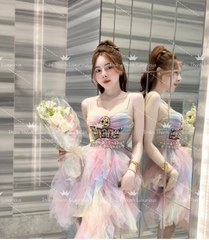 Váy QCCC Hai Dây Phối Màu Đính Đá Chanel