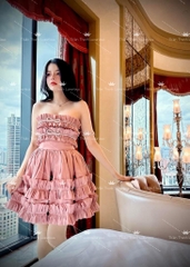 Đầm TK Ngắn Hồng Nude Xoè Tầng
