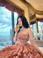 Đầm TK Ngắn Hồng Nude Xoè Tầng