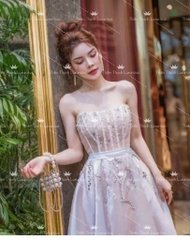 Đầm TK Dài Xoè Cúp Ngực Voan Kính Lụa Đính Đá