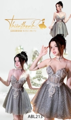 Đầm TK Ngắn Hai Dây Xoè Vàng Ánh Kim Đính Đá