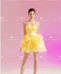 Đầm TK Ngắn Xoắn Hoa Hồng Vàng Dây Đá Vai