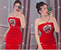Đầm Nhung Yếm Body Phối Ren Thuê Hoạ Tiết