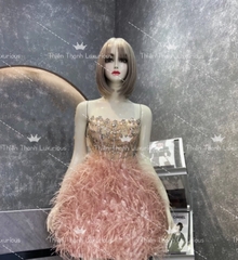 Đầm TK Ngắn Cúp Ngực Đính Đá Kèm Lông