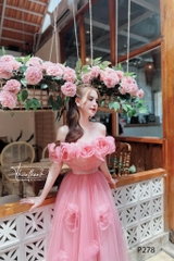 Đầm TK Dài Dáng Xoè Trễ Vai Hoa Nổi