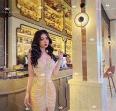 Đầm Dài 2 Dây Đính Kết Xẻ Tà Hình Bướm