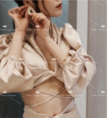 Đầm TK Body  Lụa Cổ V Tay Dài Khoét Eo
