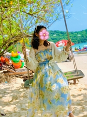 Đầm Maxi Hoa Dài Hai Dây Dáng Xoè