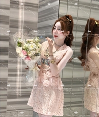 Đầm QCCC Chanel Ngắn Đính Đá Hoa Nổi