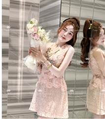 Đầm QCCC Chanel Ngắn Đính Đá Hoa Nổi