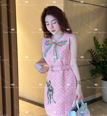 Váy QCCC Ngắn Hồng LV Kết Nơ Ngọc