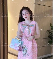 Váy QCCC Ngắn Hồng LV Kết Nơ Ngọc
