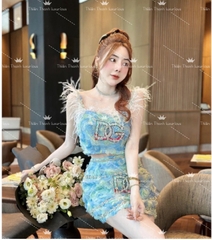 Set QCCC Ngắn D&G Hai Dây Đính Đá  Mix Chân Váy Kết Hoa