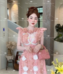 Váy QCCC Chanel Tơ Ngắn  Kết Hoa Nổi