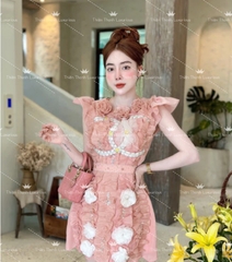 Váy QCCC Chanel Tơ Ngắn  Kết Hoa Nổi