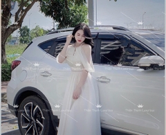 Đầm Voan Dài Rớt Vai Cổ Và Eo Phối Cườm