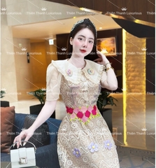 Đầm QCCC Fendi Dài Ren Cổ Bèo Kết Hoa