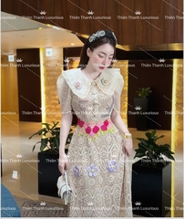 Đầm QCCC Fendi Dài Ren Cổ Bèo Kết Hoa