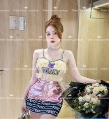 Set QCCC Hai Dây Ngắn Fendi Kết Hoa Mix Chân Váy Kết Đá