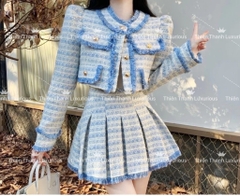 Set QCCC LV Ngắn Áo Dạ Phối Chân Váy Xoè
