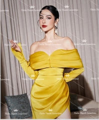 Đầm Body Ngắn Tay Dài Trễ Vai Xẻ Tà