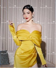 Đầm Body Ngắn Tay Dài Trễ Vai Xẻ Tà
