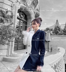 Khoác Vest Mix Hai Màu Tay Dài Kết Lông