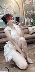 Đầm TK Ngắn Tơ Xếp Tầng Dây Đá