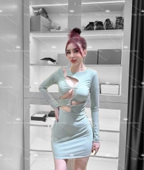 Đầm TK Body Ngắn Tay Dài Khoét Ngực Khoét Eo