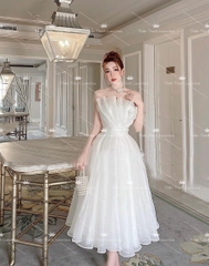 Đầm TK Dài Voan Tơ Dáng Xoè Cúp Ngực Xếp Ly