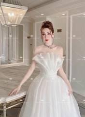 Đầm TK Dài Voan Tơ Dáng Xoè Cúp Ngực Xếp Ly
