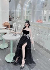 Đầm TK Dài Cúp Ngực Xẻ Tà Đính Đá Hình Nơ