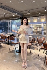 Set TK Trễ Vai Kết Hoa Hồng Quần Giả Váy