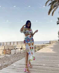 Đầm Dài Zara Khoét Eo Xẻ Ngực Cổ V Hoạ Tiết