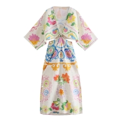 Đầm Dài Zara Khoét Eo Xẻ Ngực Cổ V Hoạ Tiết