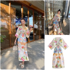 Đầm Dài Zara Khoét Eo Xẻ Ngực Cổ V Hoạ Tiết