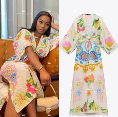 Đầm Dài Zara Khoét Eo Xẻ Ngực Cổ V Hoạ Tiết