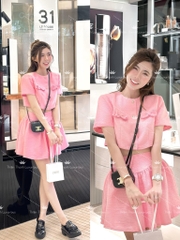 Set Váy Hồng Dễ Thương Đính Ngọc Trai