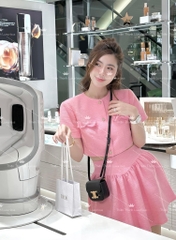 Set Váy Hồng Dễ Thương Đính Ngọc Trai