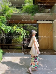 Set Váy Hoa Xếp Ly Phối Áo Dập Ly Trơn