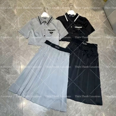 Set Áo Sơ Mi Phối Chân Váy Xoè Dài Prada