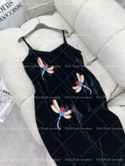 Đầm Nhung 2 Dây Babydoll Thêu Hoạ Tiết