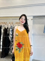 Đầm Nhung 2 Dây Babydoll Thêu Hoạ Tiết