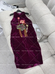 Đầm Nhung 2 Dây Babydoll Thêu Hoạ Tiết