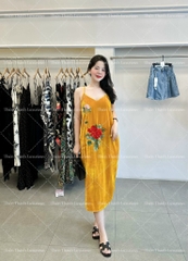 Đầm Nhung 2 Dây Babydoll Thêu Hoạ Tiết