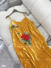 Đầm Nhung 2 Dây Babydoll Thêu Hoạ Tiết