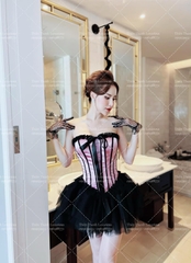 Áo Nịt Bụng Corset Ôm Dáng Hình Xương Cá Phối Ren