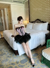 Áo Nịt Bụng Corset Ôm Dáng Hình Xương Cá Phối Ren